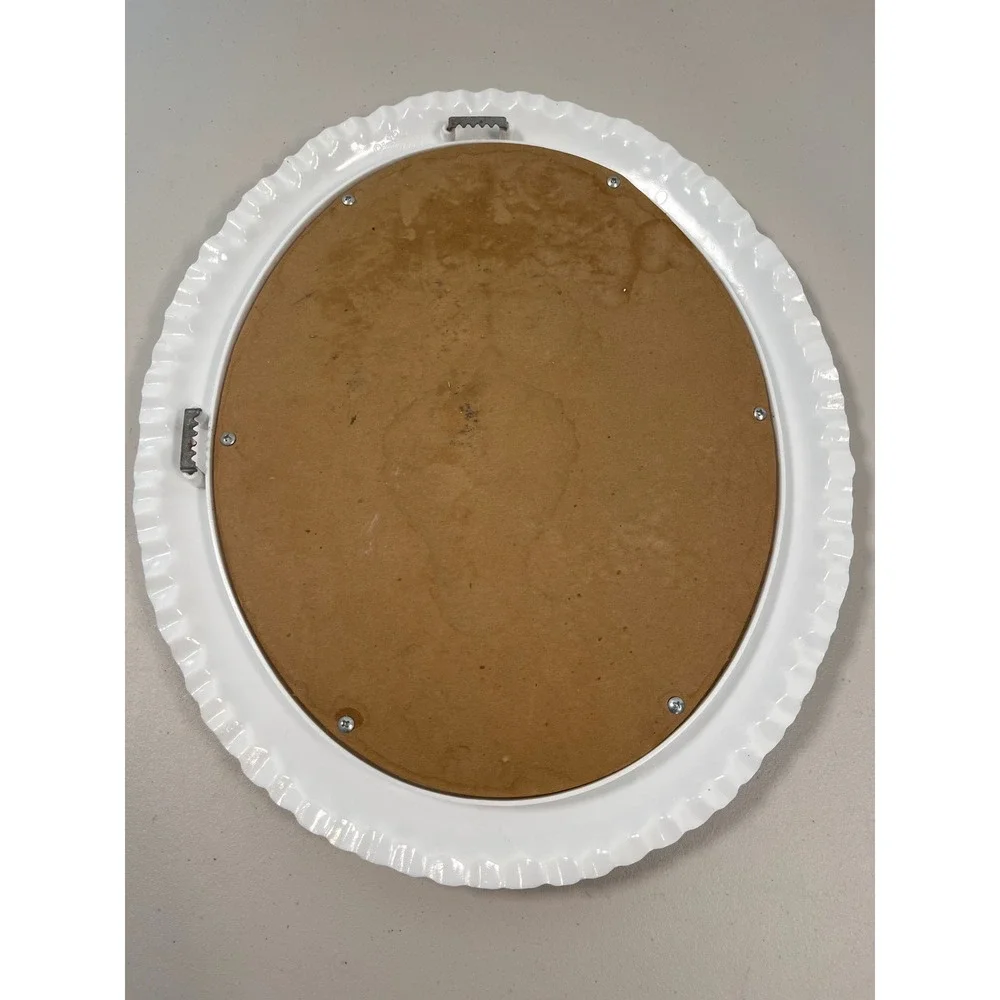 Vintage White Hobnail Milk Glass Style Oval Wall Mirror Ruffled Edge 18.5x14.5